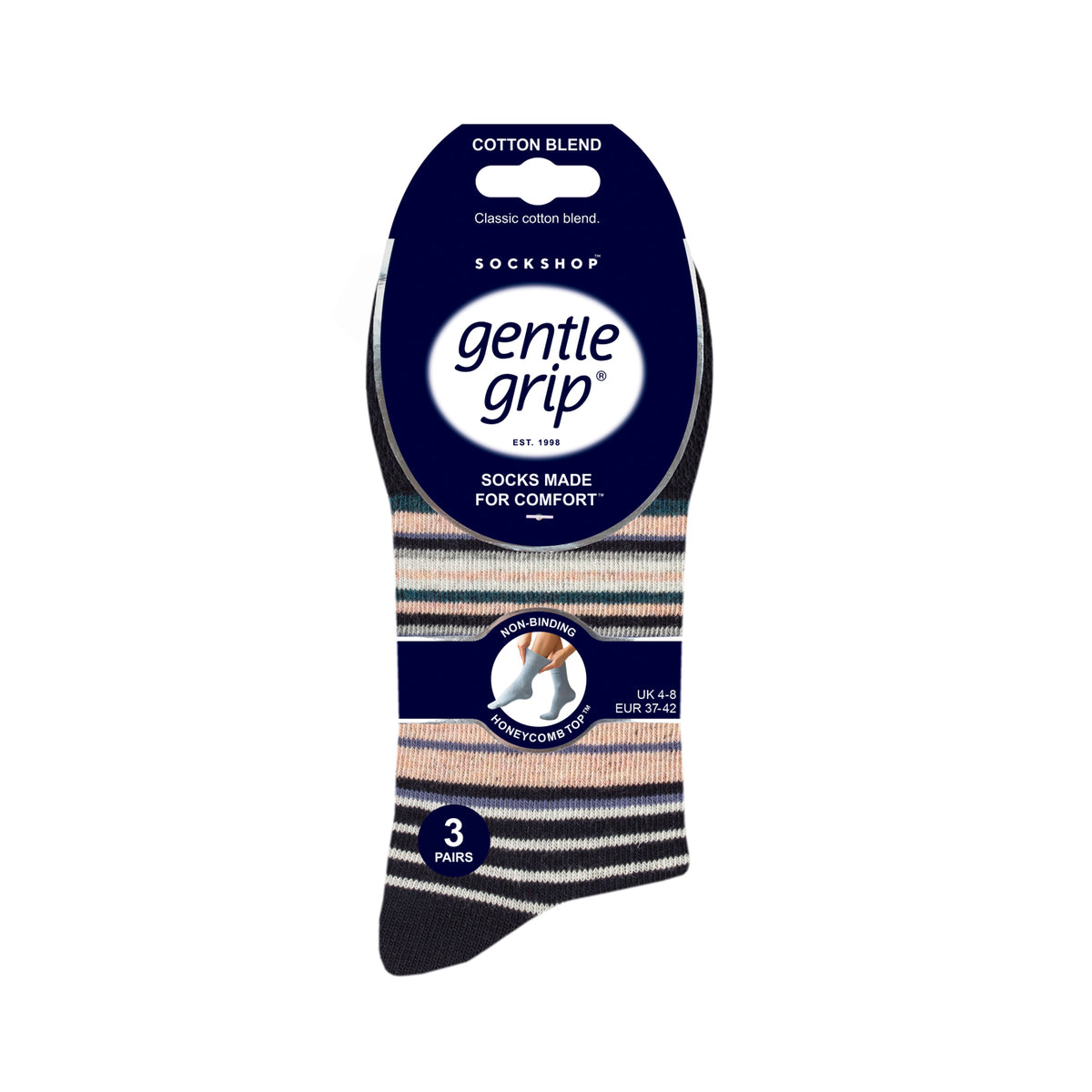 3 Pairs Ladies Cotton Socks - Whimsy Stripes