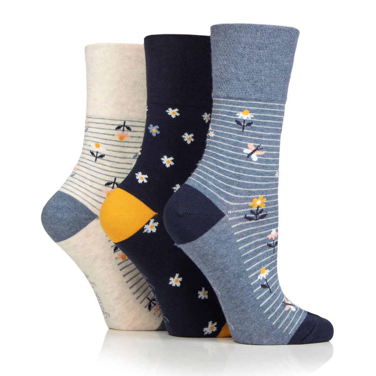 3 paires de chaussettes en coton pour femme - Marguerites et papillons