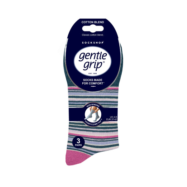3 Pairs Ladies Cotton Socks - Flow Mixed Stripe