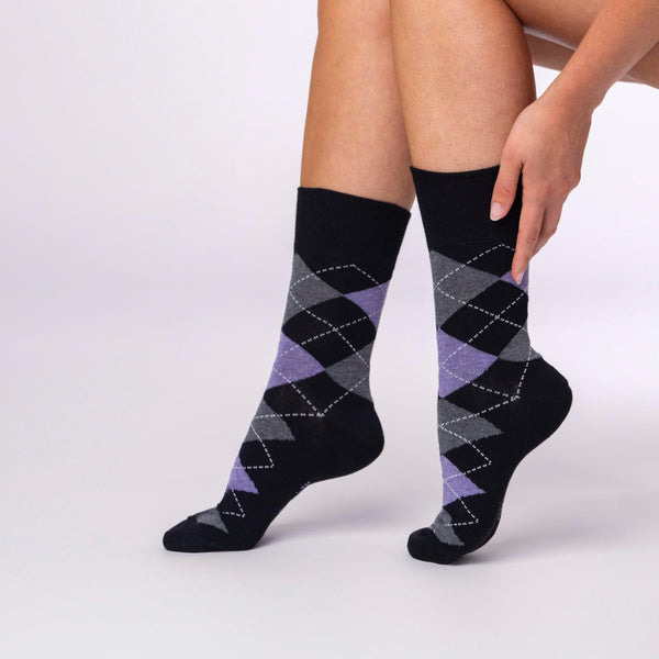 Lot de 3 paires de chaussettes en coton pour femme, motif argyle, noir