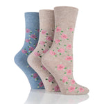 Charger l&#39;image dans la galerie, 3 paires de chaussettes en coton pour femme - Bleu/Fleurs neutres
