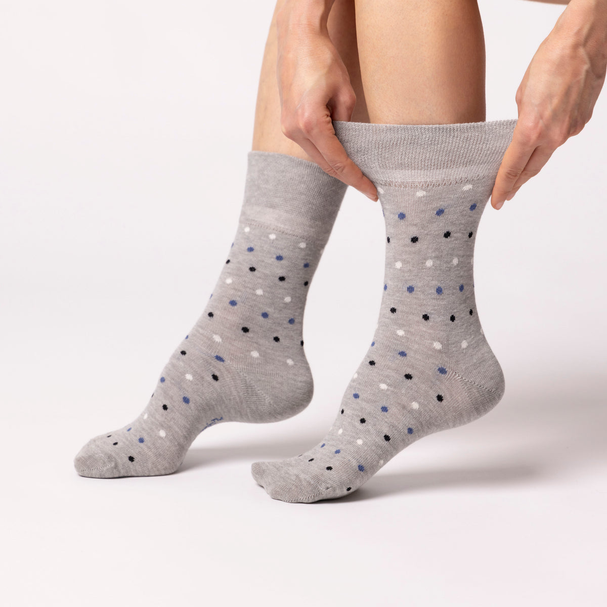 3 paires de chaussettes en coton grande taille pour femme - Motif à pois denim