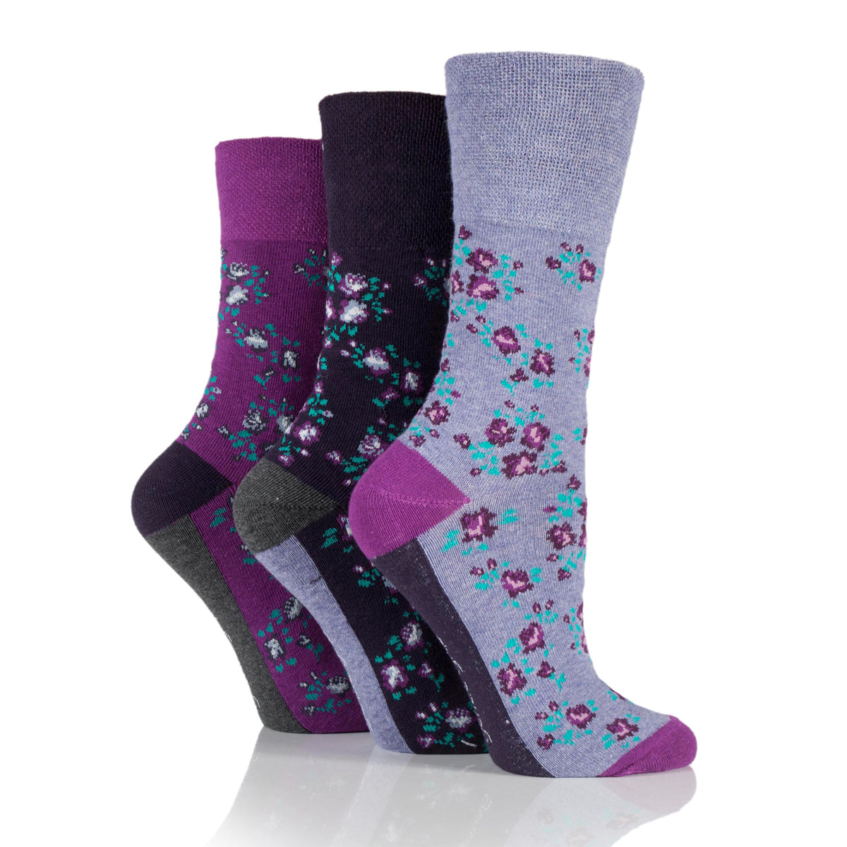 3 paires de chaussettes en coton pour femme - Sophie Floral Purple