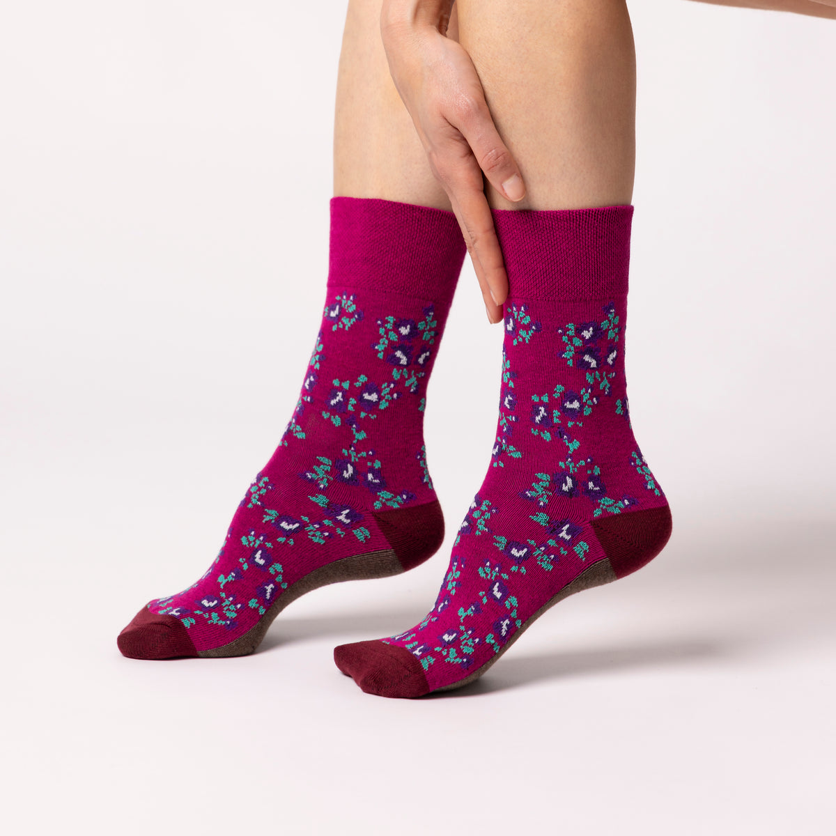 3 paires de chaussettes en coton pour femme - Motif floral rose