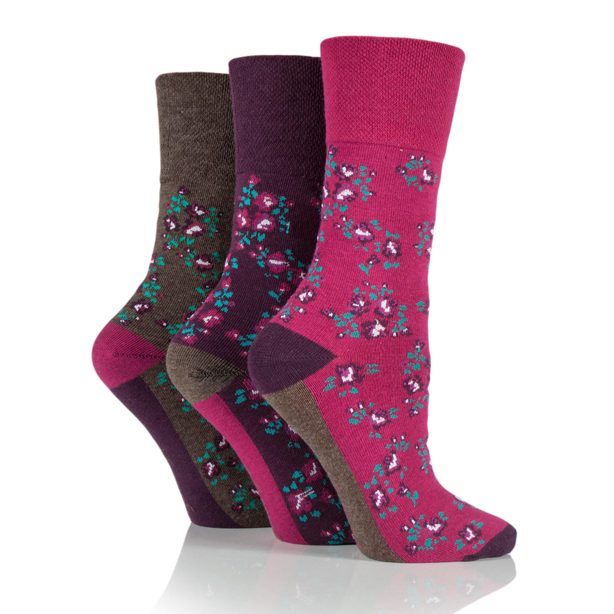 3 paires de chaussettes en coton pour femme - Motif floral rose