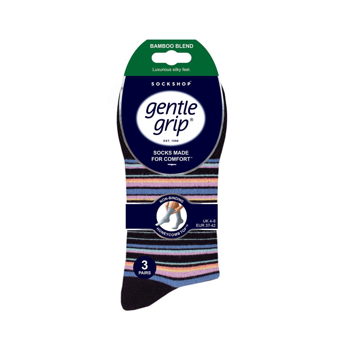 3 Pairs Ladies Bamboo Socks - Stripey Array