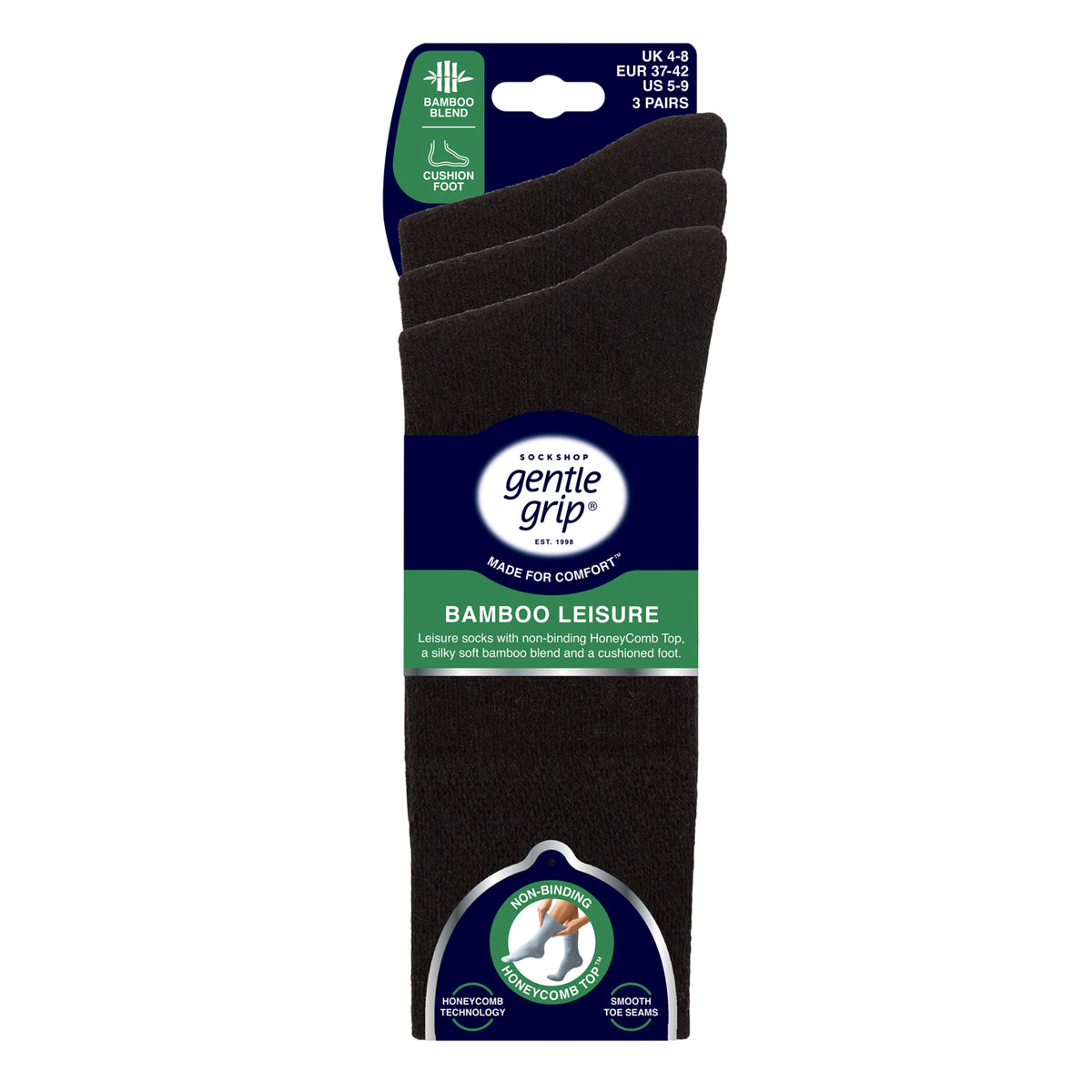3 Pairs Bamboo Leisure Socks - Black
