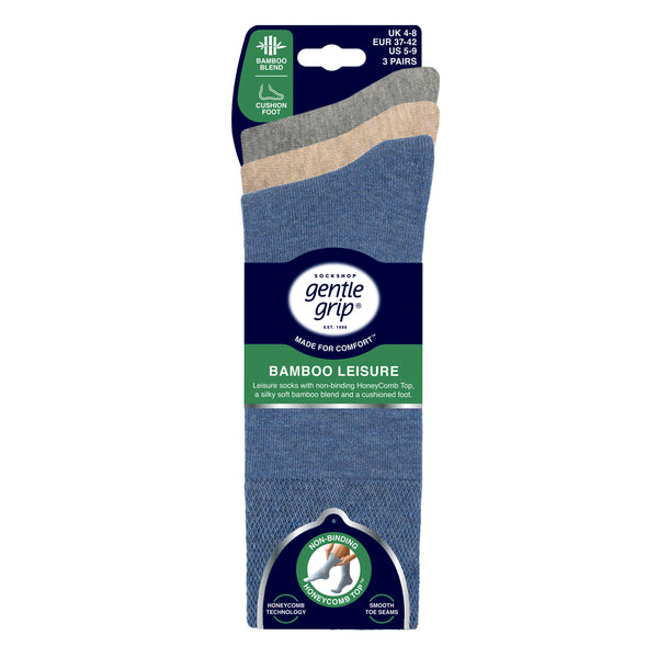 3 Pairs Ladies Bamboo Leisure Socks - Denim Mix