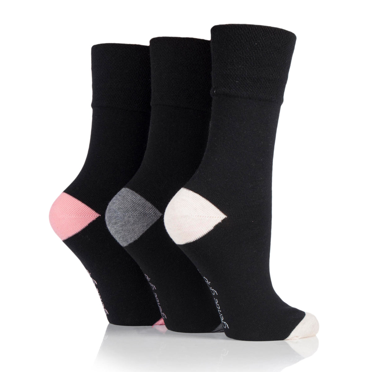 3 Pairs Ladies Heel & Toe Cotton Socks - Black and Grey