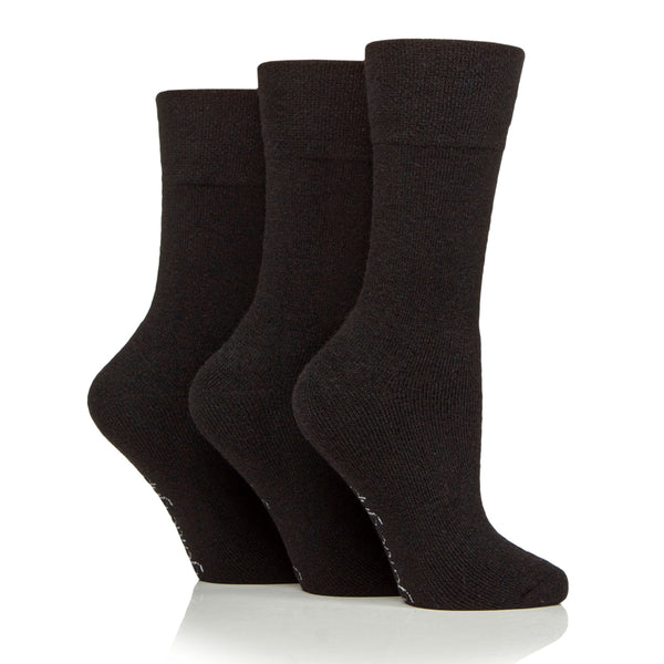 3 Pairs Gentle Grip Wool Walker Socks - Black