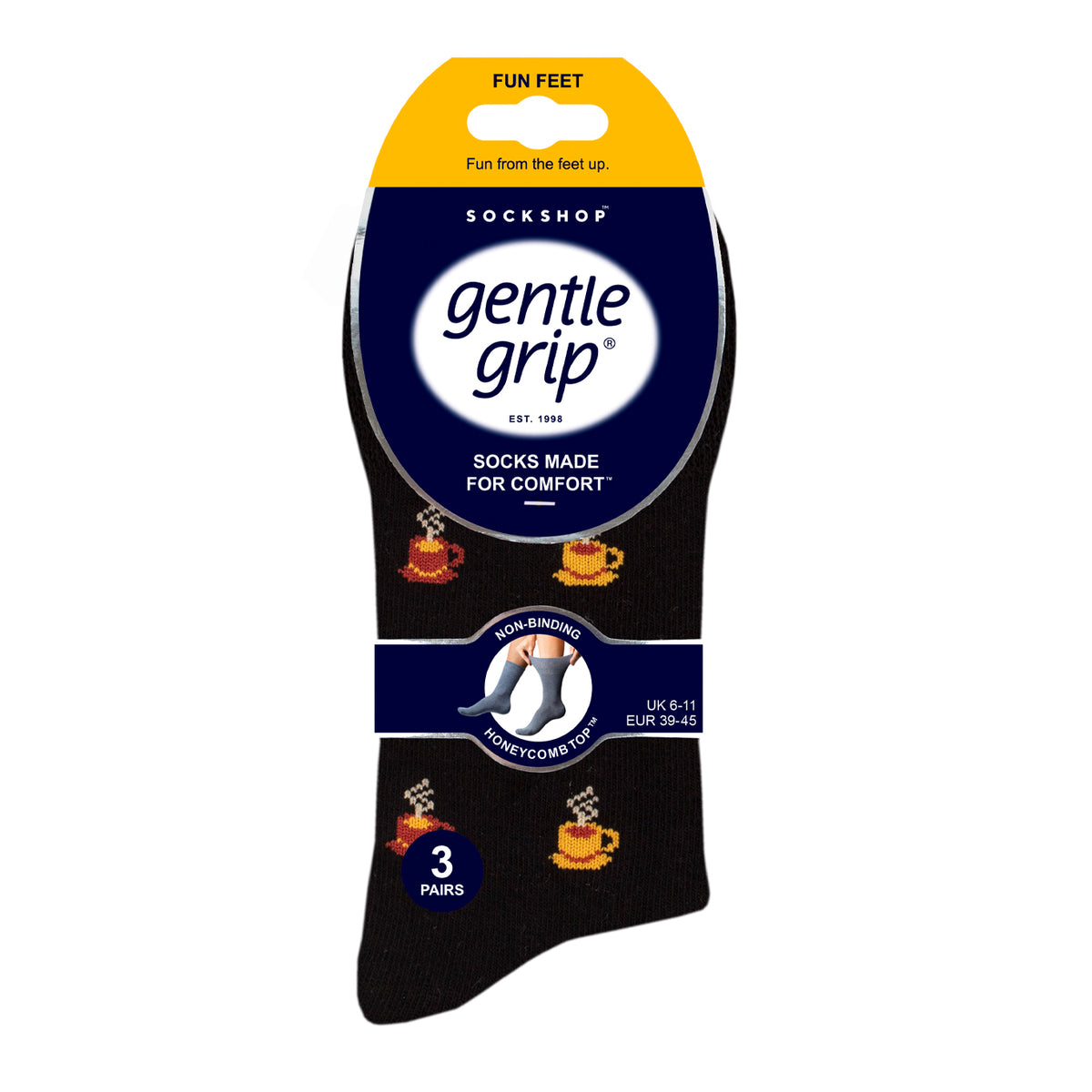 3 Pairs Men's Fun Feet Cotton Socks - Coffee