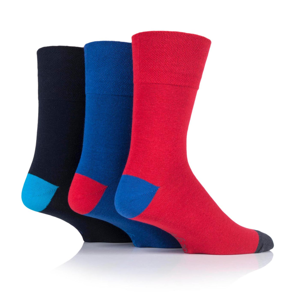 Lot de 3 paires de chaussettes en coton pour homme, motif Colourburst, hybride bleu/rouge