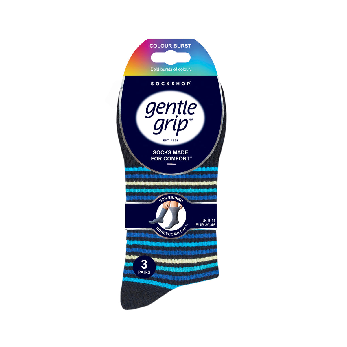 3 Pairs Men's Colourburst Cotton Socks - Stripe