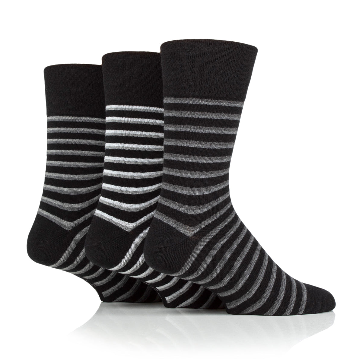 Lot de 3 paires de chaussettes en coton à rayures variées Litha pour homme - Noir