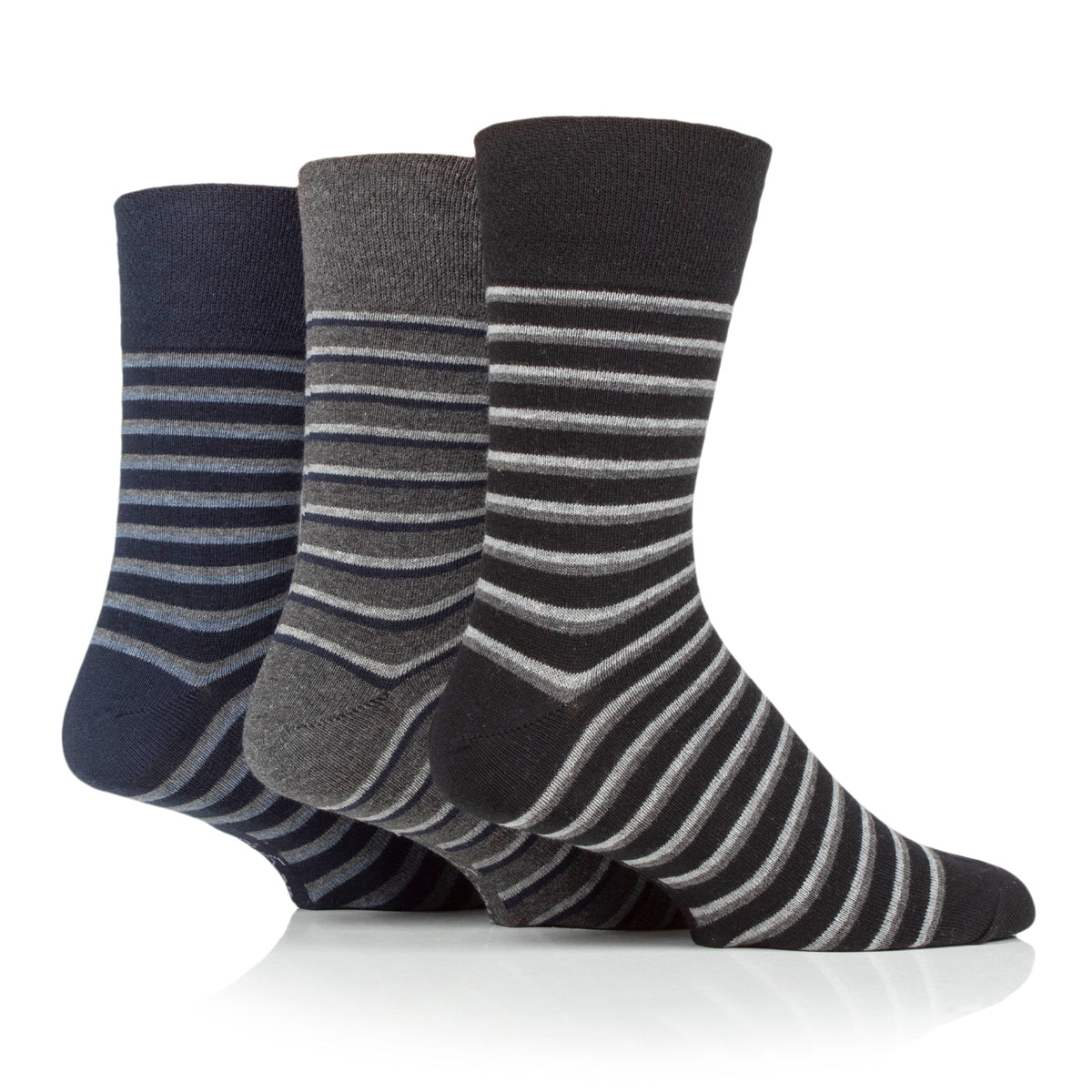 Lot de 3 paires de chaussettes en coton à rayures variées pour homme Litha - Mélange noir