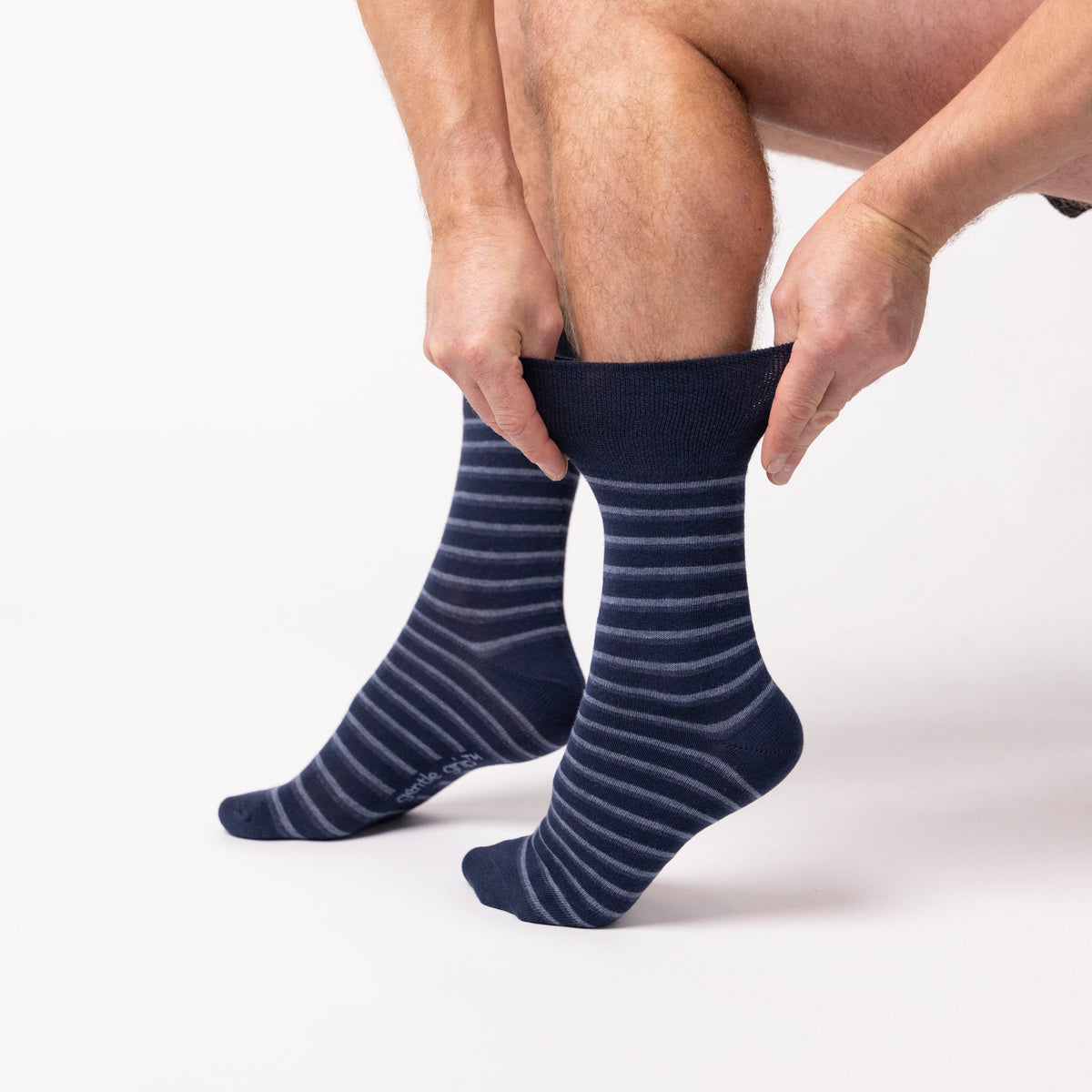 Lot de 3 paires de chaussettes en coton à rayures variées Litha pour homme - Bleu marine