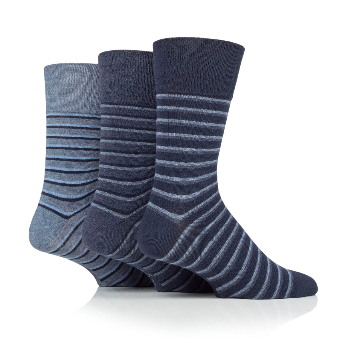 Lot de 3 paires de chaussettes en coton à rayures variées Litha pour homme - Bleu marine