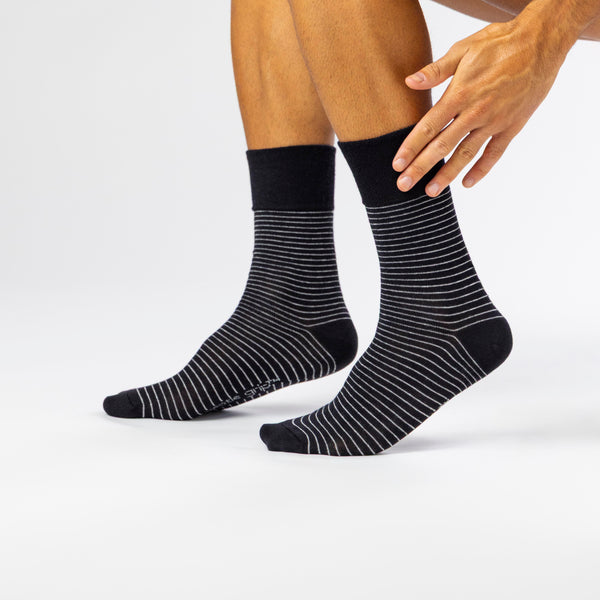 3 Pairs Men's Nova Fine Stripe Cotton Socks - Black