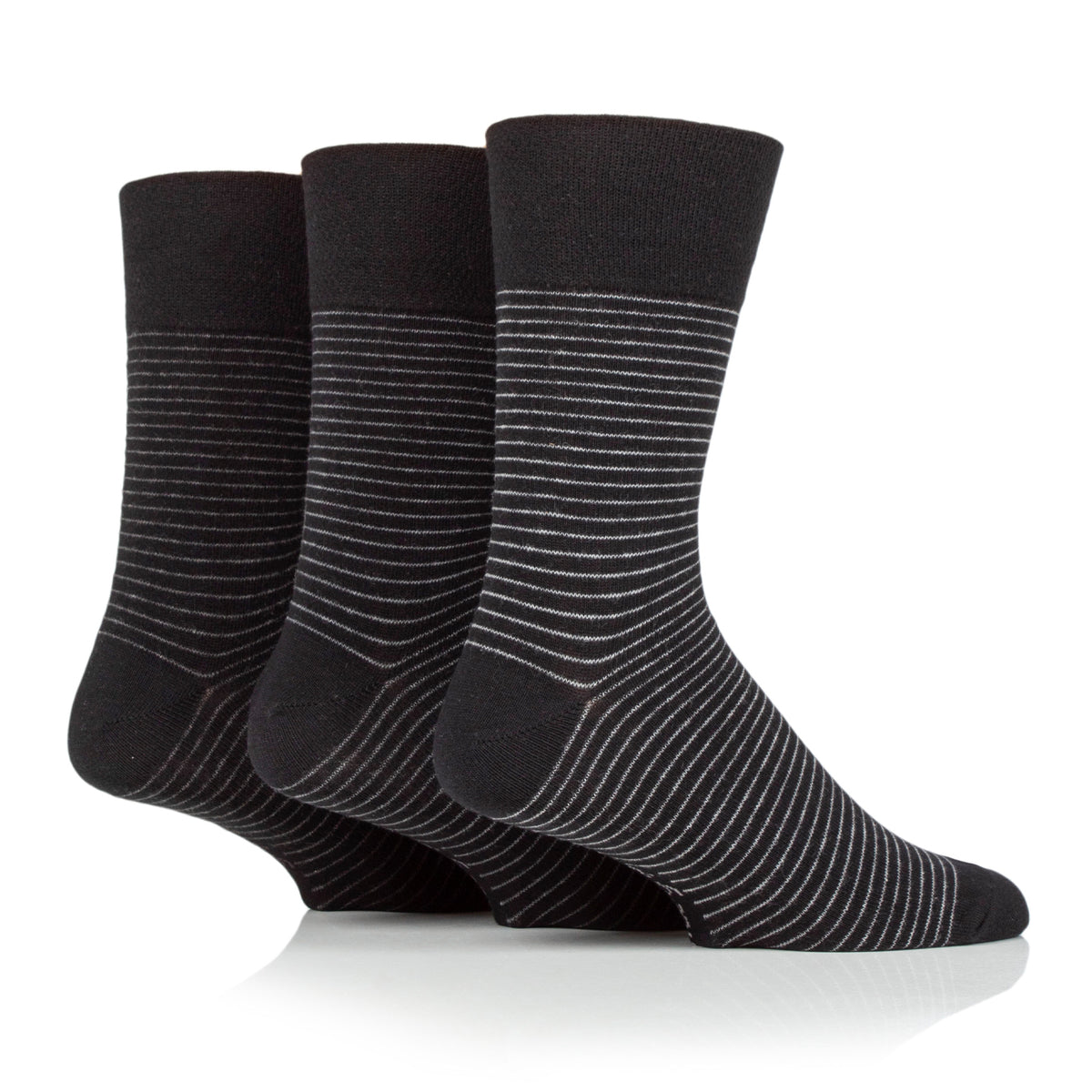 Lot de 3 paires de chaussettes en coton à fines rayures Nova pour homme - Noir