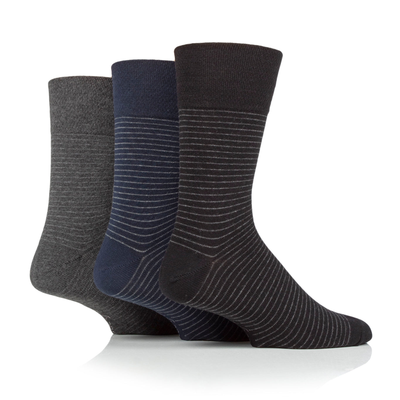 Lot de 3 paires de chaussettes en coton à fines rayures Nova pour homme - Noir/Bleu marine/Anthracite