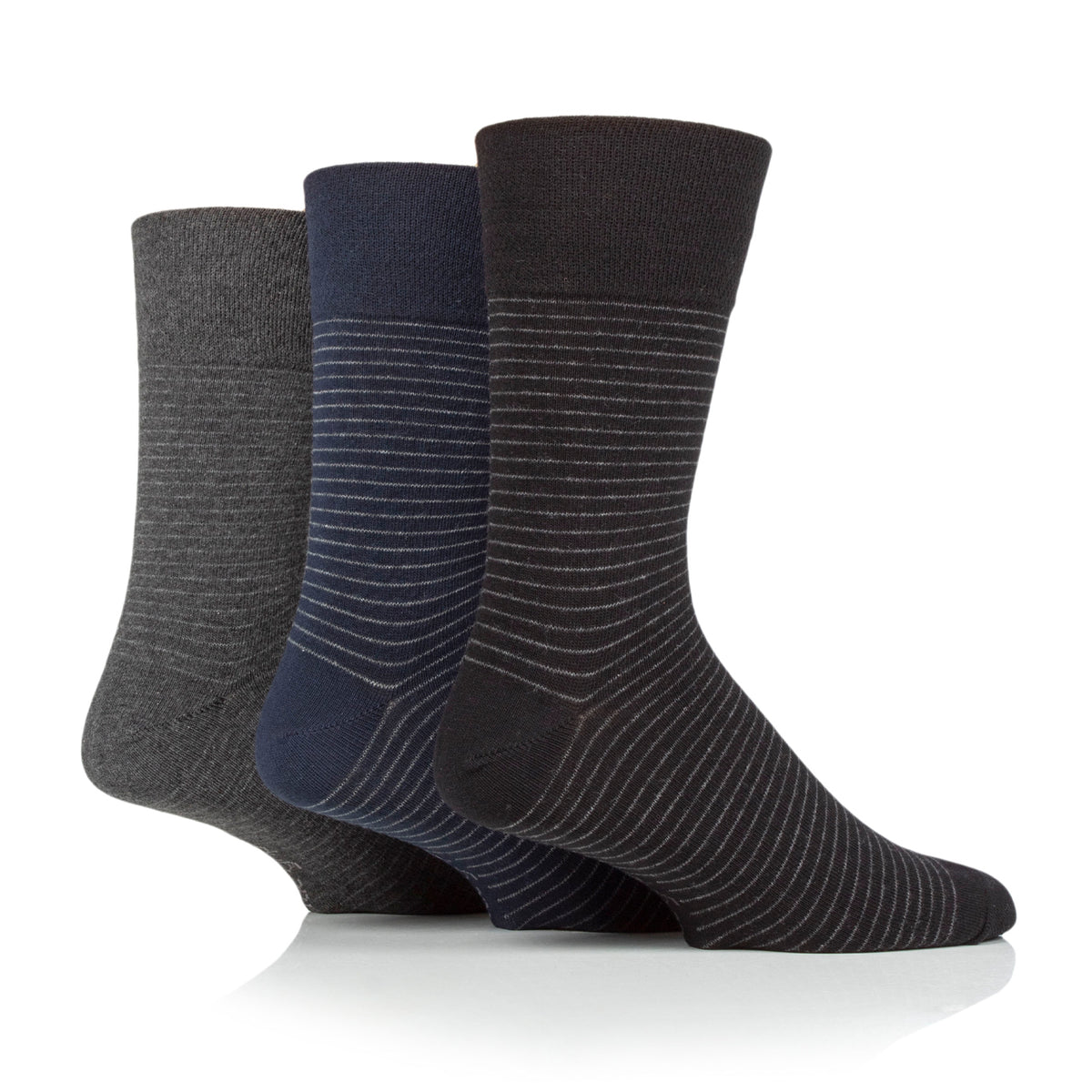 Lot de 3 paires de chaussettes en coton à fines rayures Nova pour homme - Noir/Bleu marine/Anthracite