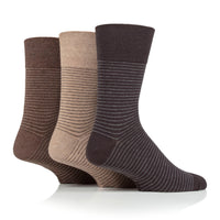 Lot de 3 paires de chaussettes en coton à fines rayures Nova pour homme - Marron/Naturel