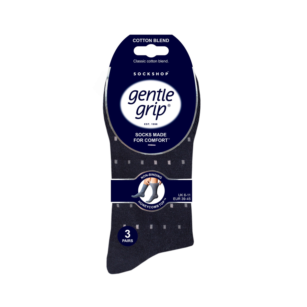 3 Pairs Men's Concerto Cotton Socks - Black/Navy/Charcoal