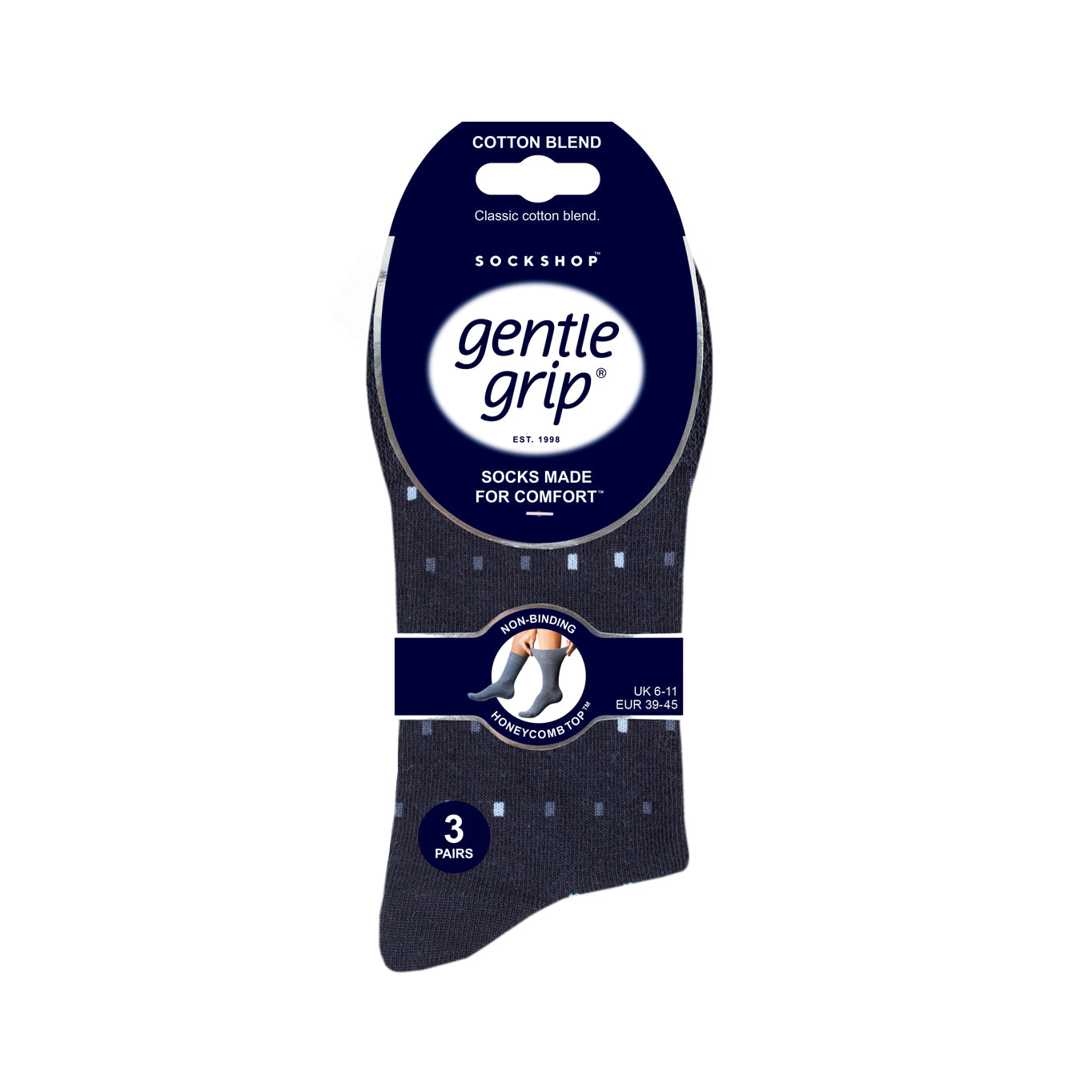 3 Pairs Men's Concerto Cotton Socks - Navy/Denim