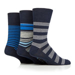 Load image into Gallery viewer, 3 Pairs Men&#39;s Cotton Socks - Navy Stripe
