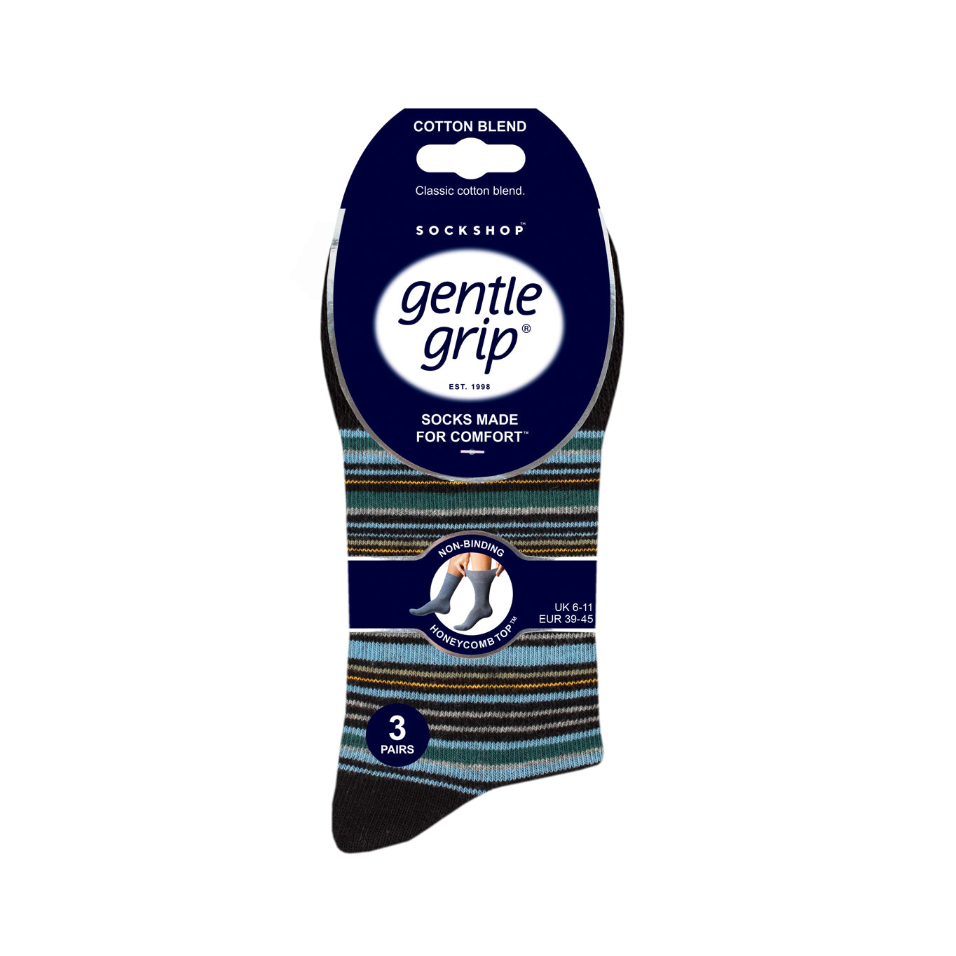 3 Pairs Men's Cotton Socks -  Milano Stripe Black Mix