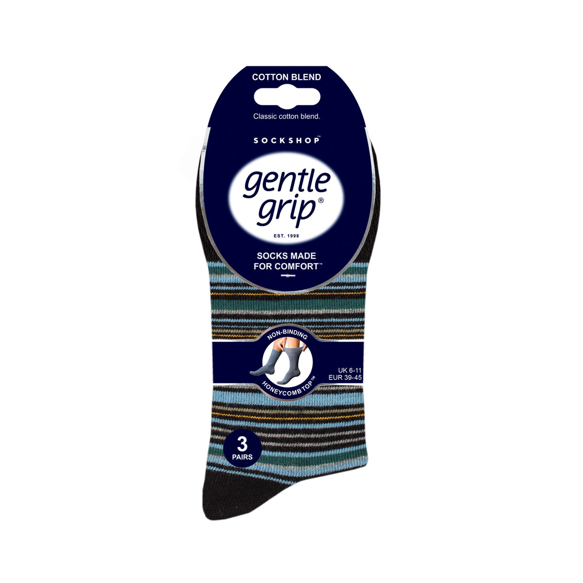 3 Pairs Men's Cotton Socks -  Milano Stripe Black Mix