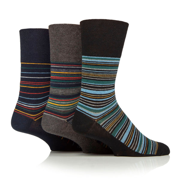 3 Pairs Men's Cotton Socks -  Milano Stripe Black Mix