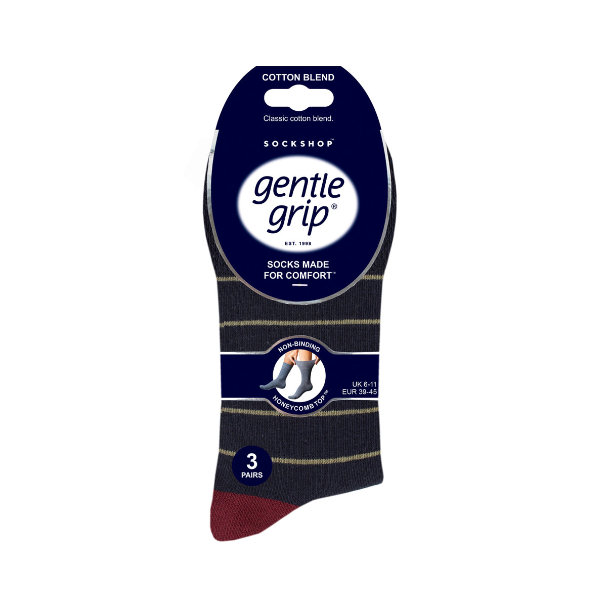 3 Pairs Men's Cotton Socks - Simplicity Stripe Burgundy Mix