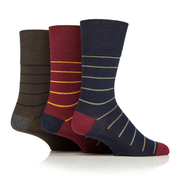 3 Pairs Men's Cotton Socks - Simplicity Stripe Burgundy Mix