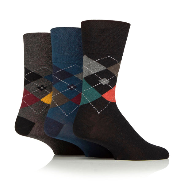 3 Pairs Men's Argyle Cotton Socks - Rustic Mix