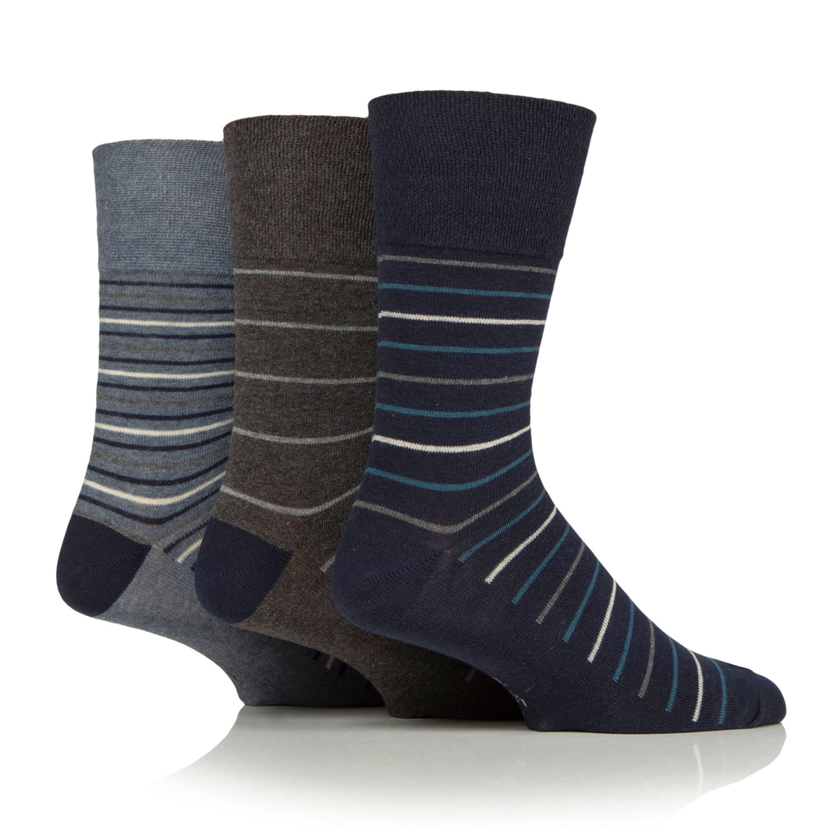 Lot de 3 paires de chaussettes en coton pour homme - Rayures décontractées