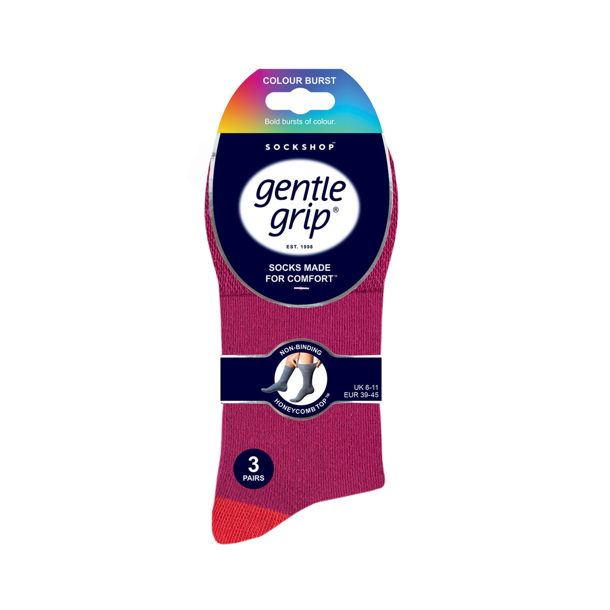 3 Pairs Men's Colourburst Cotton Socks - Fiery