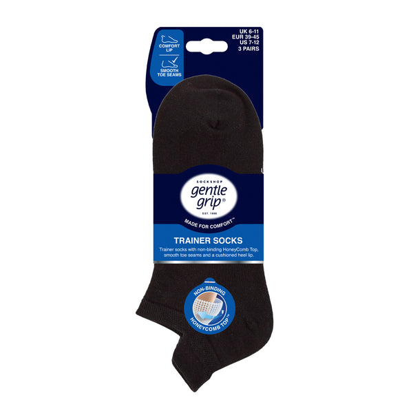 3 Pairs Mens Cotton Trainer Socks - Black