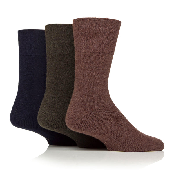 3 Pairs Mens Gentle Grip Wool Walker Socks - Colour Mix