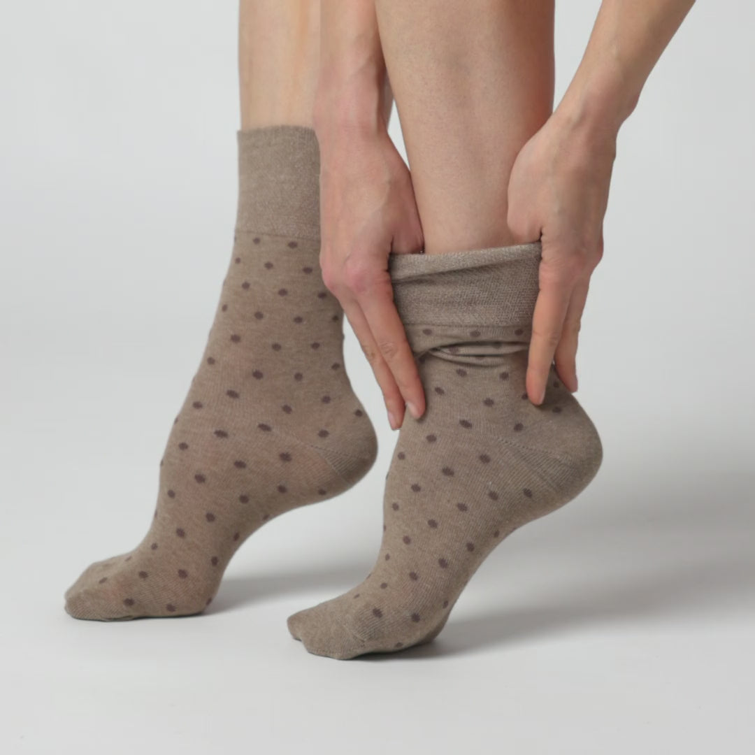 Lot de 3 paires de chaussettes en coton à pois numériques pour femme - Marron/Neutre