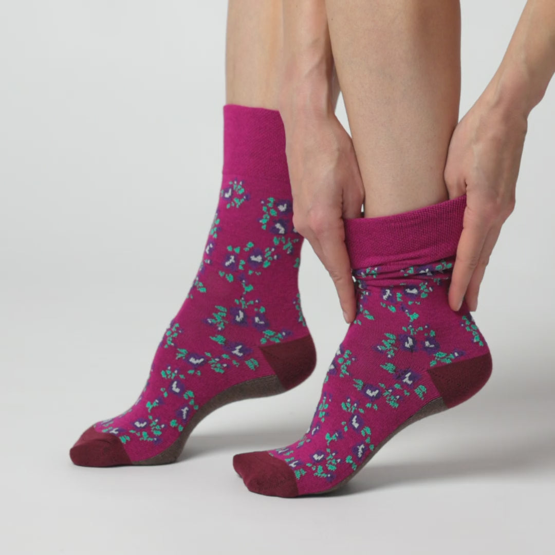 3 paires de chaussettes en coton pour femme - Motif floral rose