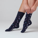 Charger et lire la vidéo dans la visionneuse de la Galerie, Lot de 3 paires de chaussettes en coton pour femme – Oiseau nature bleu marine
