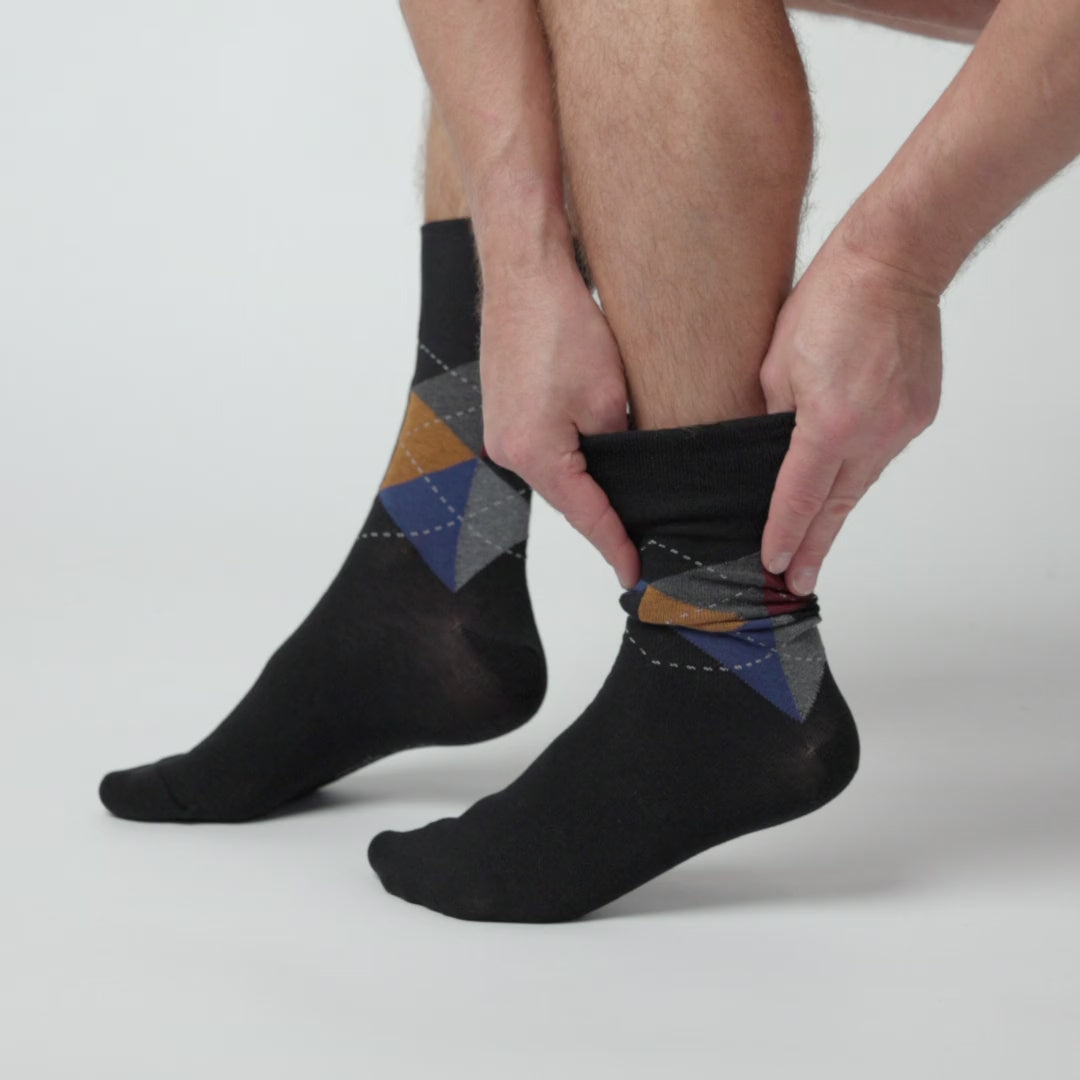 Lot de 3 paires de chaussettes en coton à motif argyle pour homme - Noir
