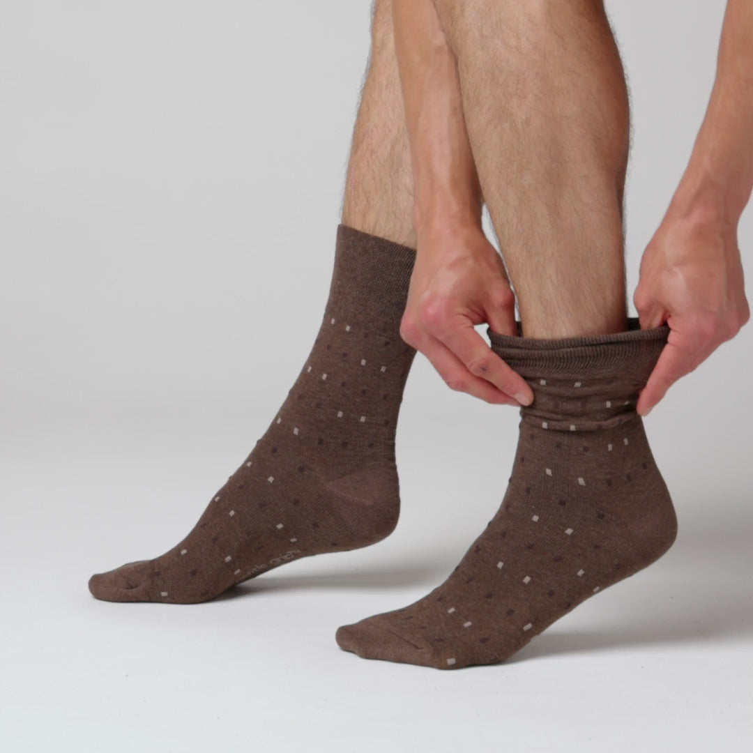 3 Pairs Men's Concerto Cotton Socks - Brown/Natural