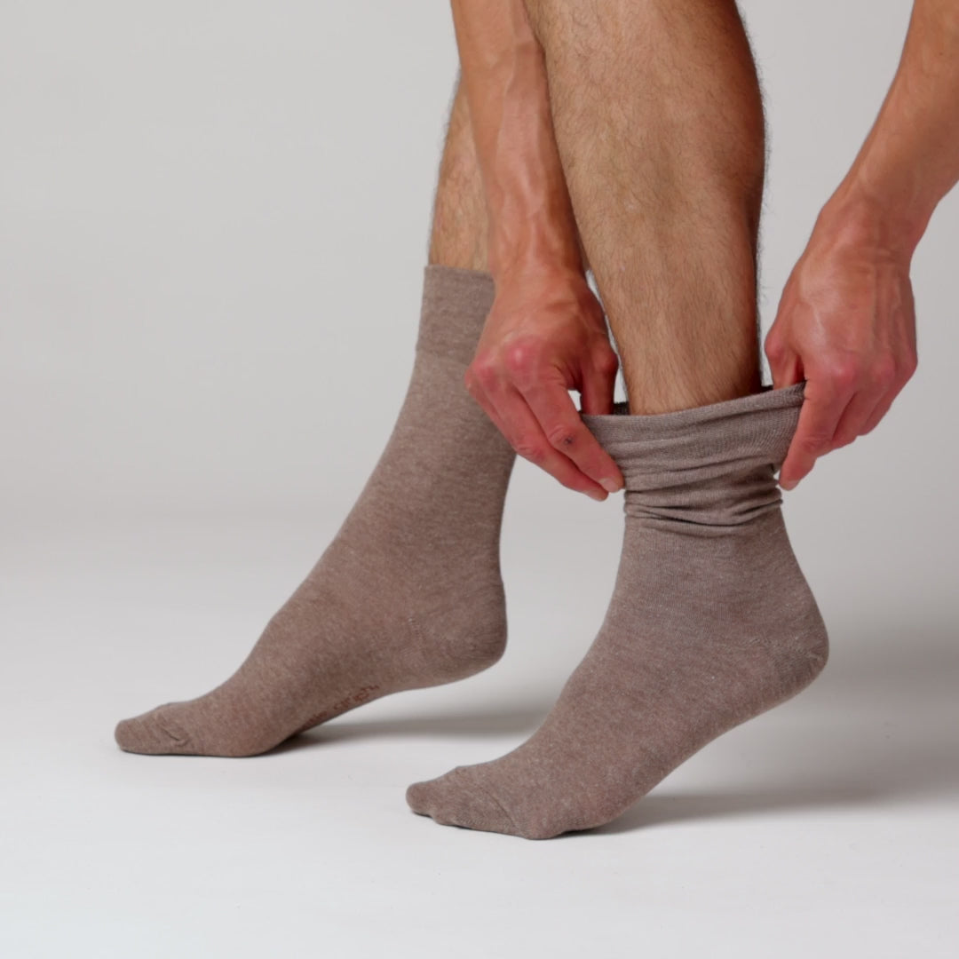 3 paires de chaussettes unies en coton pour homme - Mélange marron