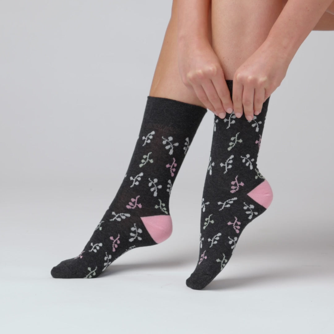 3 Pairs Ladies Cotton Socks - Romance Purple/Grey