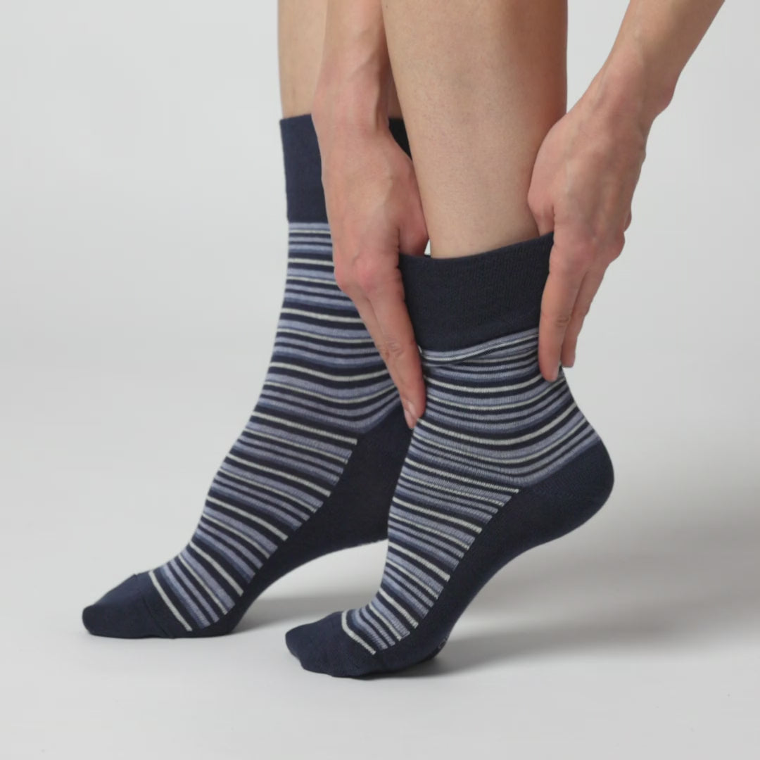 Lot de 3 paires de chaussettes City en coton à rayures variées pour femme - Bleu marine