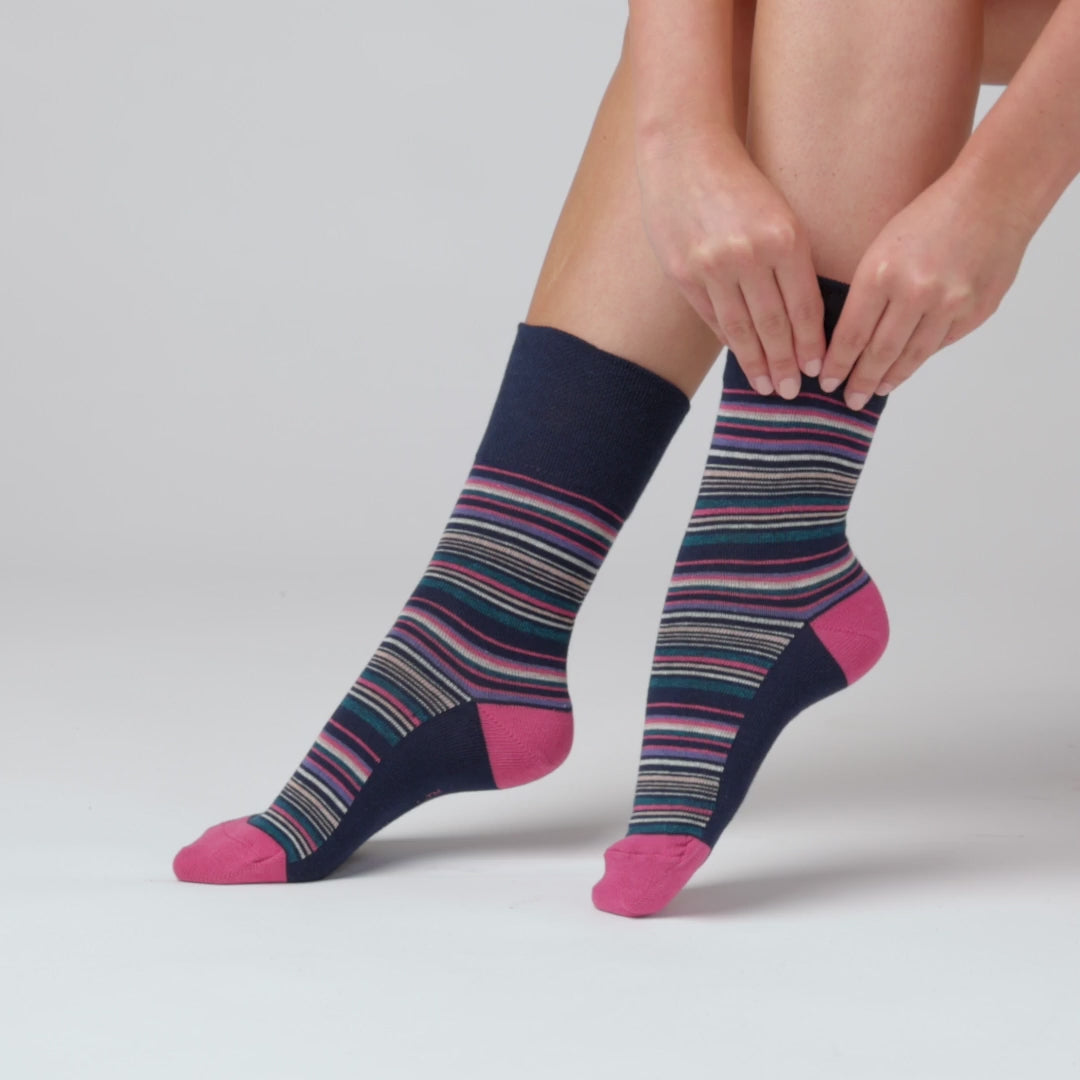 3 Pairs Ladies Cotton Socks - Whimsy Stripes