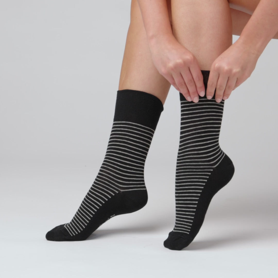 Lot de 3 paires de chaussettes en coton à rayures universitaires pour femme - Noir