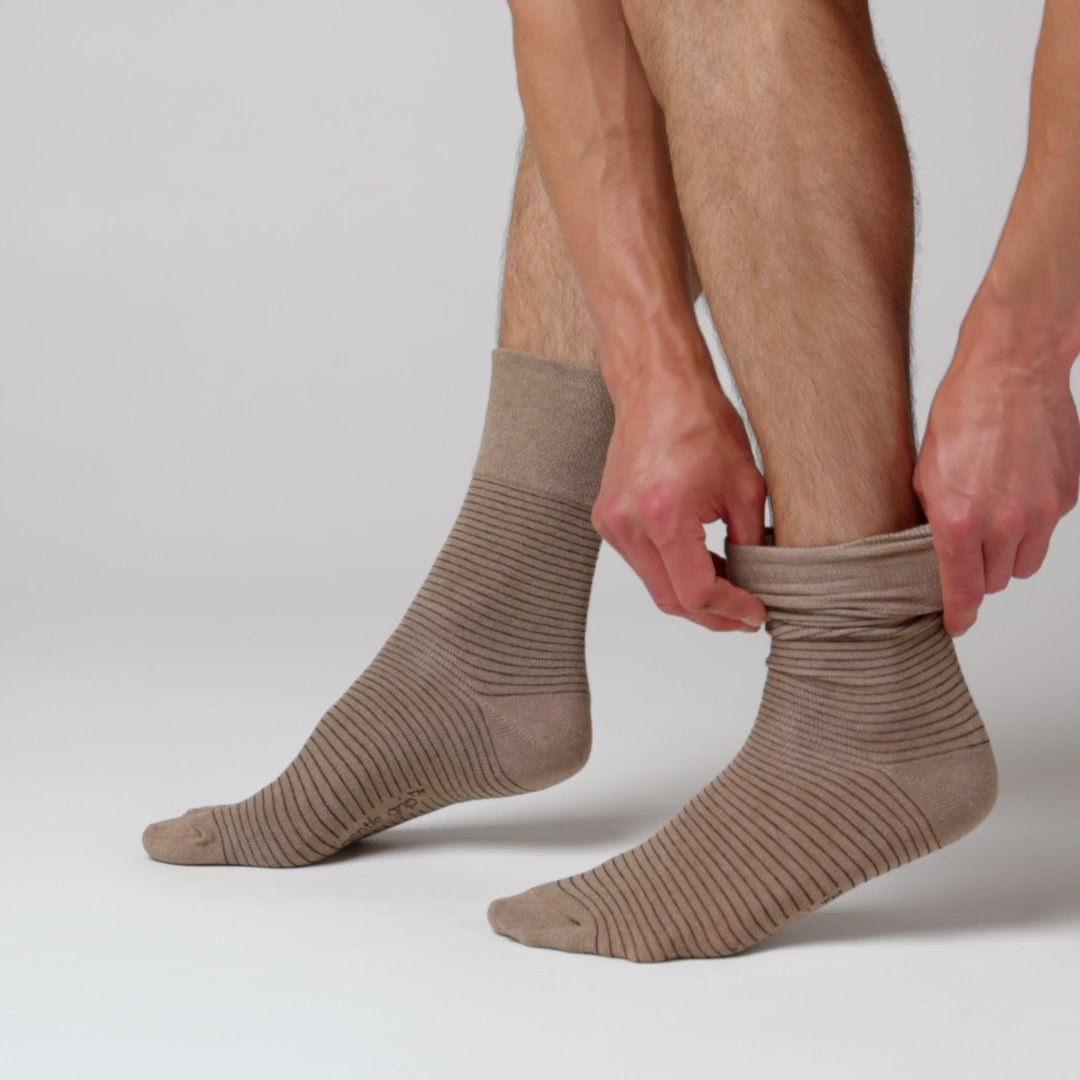 3 Pairs Men's Nova Fine Stripe Cotton Socks - Brown/Natural